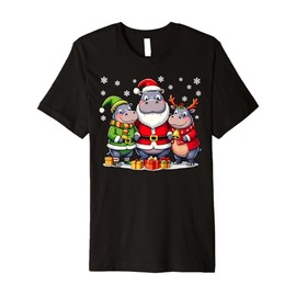 Cute Christmas Hippos in Santa Elf and Reindeer Costumes Premium T-Shirt