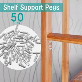 HappyHome 50 Piece Dowel Shelf Bracket, 0.2 inch (5 mm) x 0.6 inch (5 mm) x 0.6 inch (16 mm), Shelf Support Pin, Metal, Insert Type, Silver