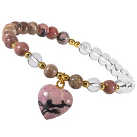 KYEYGWO Women's Crystal Beads Bracelet with Heart Shape Pendant, Two Colours Heart Stone Bracelets Women Stretch Bracelet Love Jewellery for Reiki Healing, Meditation, Yoga and Good Luck, Crystal