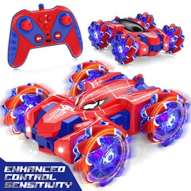 Spider Remote Control Car - Double Sided RC Stunt Car Outdoor Toys For Kids, 360° Flip 4WD Rechargeable Race Car, Girls Boys Gifts, 360° Rotating RC Stunt Car, Outdoorfun, Kids Stuff For Boys, Back to School:_(Upgraded)Blue&Red