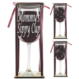 Orange Kat Mommy's Sippy Cup 18.5oz. Stemmed Wine Glass with Charm and Presentation Packaging