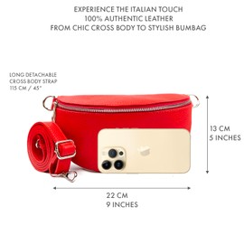 Woodland Leathers Genuine Italian Leather Shoulder Bag & Crossbody Bags for Women with 2 Straps, Leather Women's Cross-Body Bags Chest Bag Shoulder Bag Bumbags (Red one Strap)