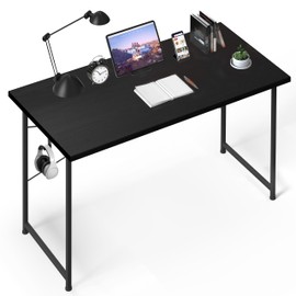 YSSOA Small Space Writing Desk with Headphone Hooks Modern Simple Design, Suitable for Study, Home Office and Children's Room, 47 Inch, Black