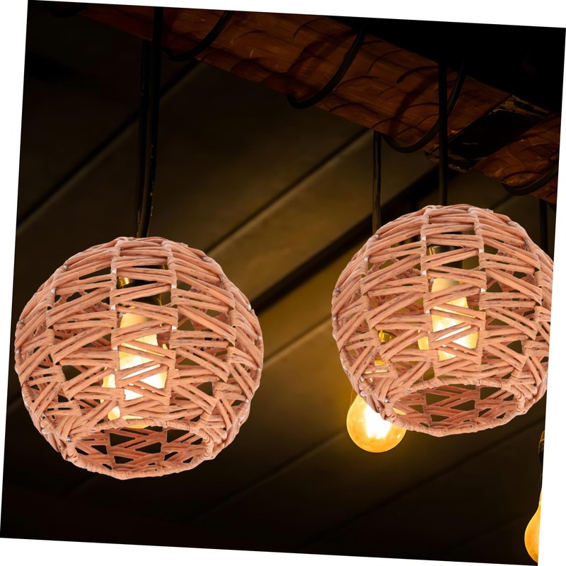 jojofuny Imitation Rattan Pendant Lampshade Replacement for Retro Lighting Easy