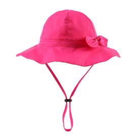 Zsedrut Bow Baby Girls Cotton Hat Summer Sun Cap Infant Toddler Wide Brim Girl Beach Hat (Rose Red Bow, 18.9"(6-12 Months),)