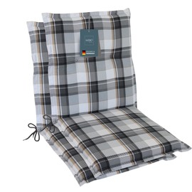 LILENO HOME Garden Chair Cushions in Checked Grey [Set of 2 - Low-Back] - Comfortable Loungers as Seat Cushions for Garden Furniture - Chair Cushion for Garden Chairs and Folding Chairs
