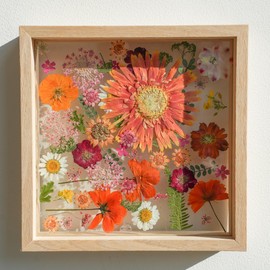 Pressed Flower Frame - Wooden Double Glass Frame with Dried Flowers, Boho Botanical Art for Home Tabletop Wall Decor, Fall Floral Diplay for Bedroom, Living Room, Office or Gift(8.5 x 8.5 Inch)