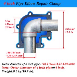 Pipe Repair Clamp For 4 Inch Pipe Elbow(Outer Diameter of the Pipe is about 4.49 inch),90 Degree Elbow Leak Sealer,Short Radius,PPR/PE/Iron Pipes,Threaded Connection And Socket Connection Elbow