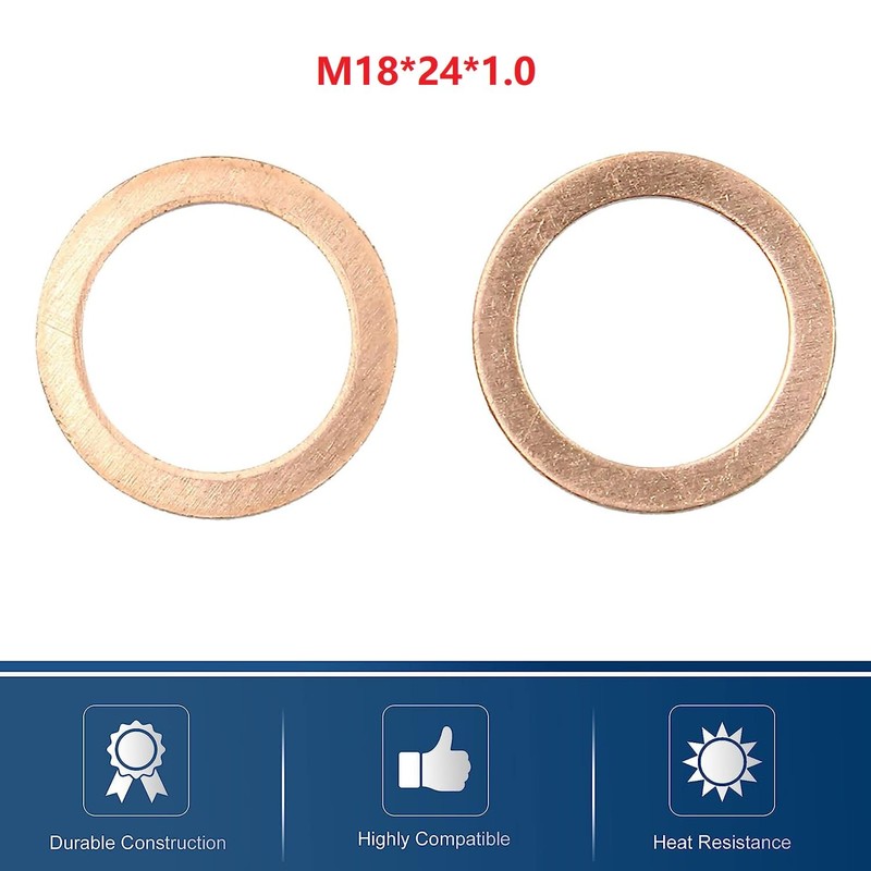 M18 Copper Flat Washer 18mm ID 24mm OD 1mm Thickness