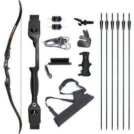 TOPARCHERY Archery 56" Takedown Recurve Bow and Arrow Set Metal Riser Right Hand Black Longbow Kit with 6Pcs Carbon Arrows Right Hand (45)