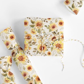 FYSUIMU Sunflower Wrapping Paper -Mini Roll- 17 Inch x 32.8Ft Watercolor Floral Gift Wrap Paper Spring Summer Art Paper for Wedding Bridal Baby Shower DIY Crafts