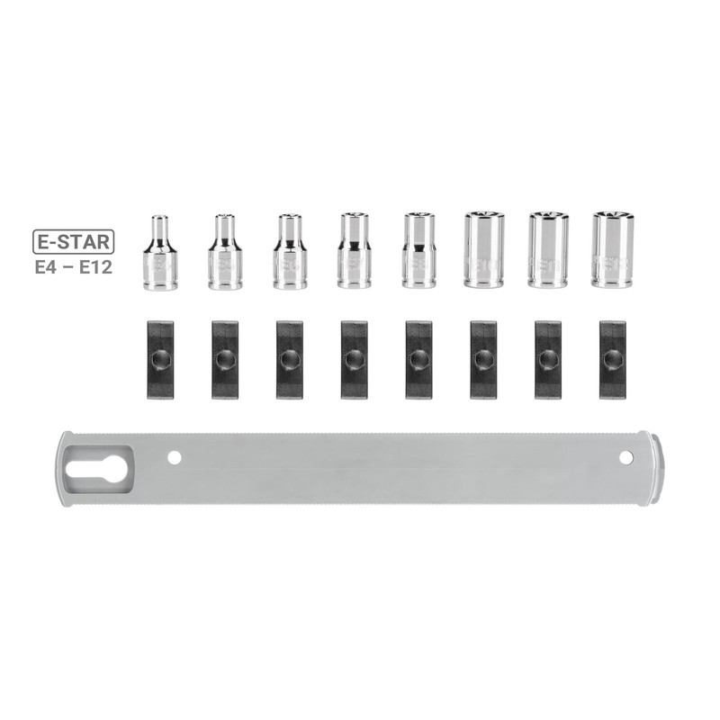 TEKTON 1/4 Inch Drive External Star Socket Set with Rail,