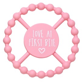 Large Silicone Teether, 4.5 inch Baby Teething Toy, Pink Love at First Bite