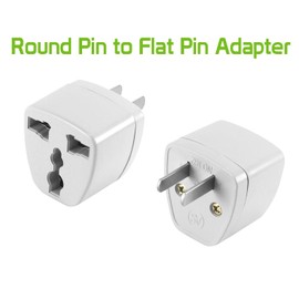 Cellet USA, Canada, Mexico, Japan Travel Plug Power Adapter Round Pin (EU/UK/Korea/China/AU) to Flat (USA) Pin, 2 Pack, White CNFPIN2