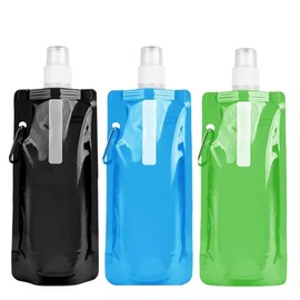 Auzlya Pack of 3 Foldable Drinking Bottles, 500 ml Foldable Water Bottle, Repeatable BPA-Free Water Bottle, Portable Flexible Collapsible with Clip, for Hiking, Travel, Adventure, Fitness