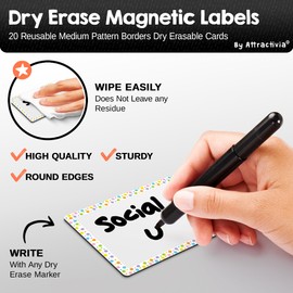 Attractivia Dry Erase Magnetic Labels 3.7 x 2.8 in, Pattern Borders, Medium Dry Erase Magnets, 20-Pack, Colored Erasable Write-On All-Purpose Labels, for Office, Education, Home, Whiteboard