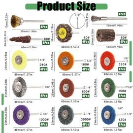 Keadic 56Pcs 150-3000 Grit 1" Abrasive Buffing Polishing Wheels Set, Cup & Pen & Bowl Shape Steel Crimped Wire Wheel Brush with 80 Grit 1/4" Shank Mounted Flap Sanding Wheel for Dremel Rotary Tool