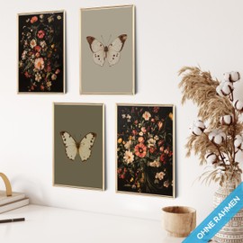 mojoliving Poster Vintage Poster Pictures Kitchen Wall Decoration Living Room Poster Aesthetic Picture Set Wall Pictures Living Room Pictures Vintage Pictures (Vintage Butterfly, Poster Set 4 x A4 (21