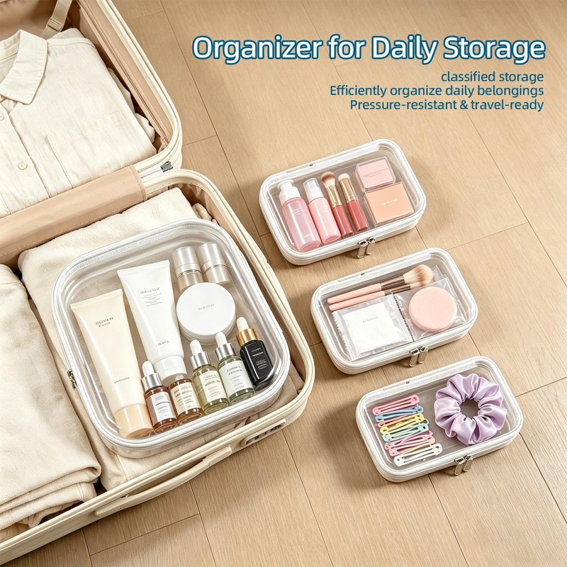 4 Pack Clear Bags Hard Shell Zipper Case for Pencil