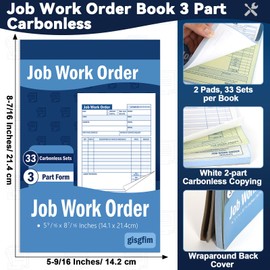 gisgfim 2 Pads Job Work Order Book 3 Part Carbonless Receipt Books Work Order Forms 5-9/16 x 8-7/16 Inches Invoice Receipt Book Orders for Small Business 33 Sets Per Pads