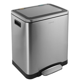 happimess HPM1004A Open Double Bucket Garbage Bin with Soft Close Step, Durable Pedal for Home, Office, Kitchen Trash Can, 7.9 Gallon, Stainless Steel
