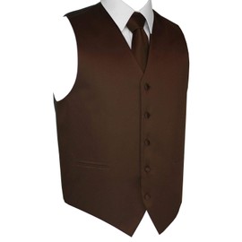 Italian Design, Men's Tuxedo Vest, Tie & Hankie Set - Chocolate - 2XL