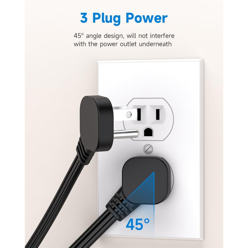 Flat Plug Short Extension Cord 1Ft Low Profile Adapter 3