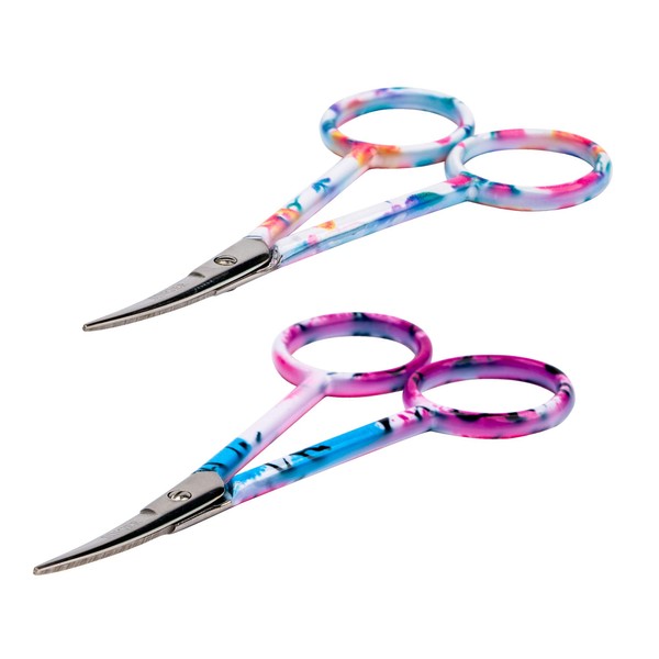 SINGER 4 Inch Forged Embroidery Scissors with Curved Tip for Sewing, Cross-Stitching, Crafts, & More (White Floral & Pastel Print, 2-Pack)