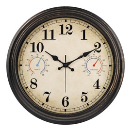 Alarllok 16 Inch Large Outdoor Clock with Thermometer and Hygrometer Combo, Waterproof Indoor Outdoor Wall Clocks for Patio, Pool,Garden Decor- Retro Bronze