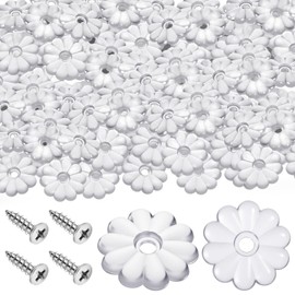CroBlissful 100 Pack Rosette Washers with Screws, Mobile Home/Rv Ceiling White Rosette Buttons, Diameter 1-1/8 Inch Decorative Washers (Clear)