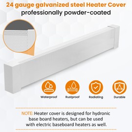 Upgraded 4 FT Base board Heater Cover with Left and Right Endcaps, Galvanized Steel Easy Slip-On Heater Cover for Replacing Old and Rusty Looking Electric and Hydronic Base board Heat Covers
