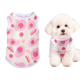 Pistha Pink Dog Shirts Cute Summer Dog Clothes Soft Pet T-Shirt Printed Puppy Shirt for Small Medium Dogs Cats Girl(Strawberry1,M)
