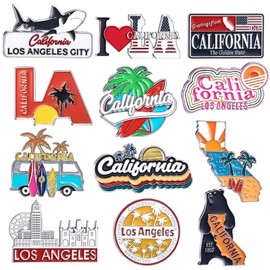 Konohan 12 Pcs California Magnets for Refrigerator Metal Fridge Magnet Magnetic California Souvenirs Gifts USA State Magnetic Los Angeles City Refrigerator Stickers, USA Flag, Coconut Tree