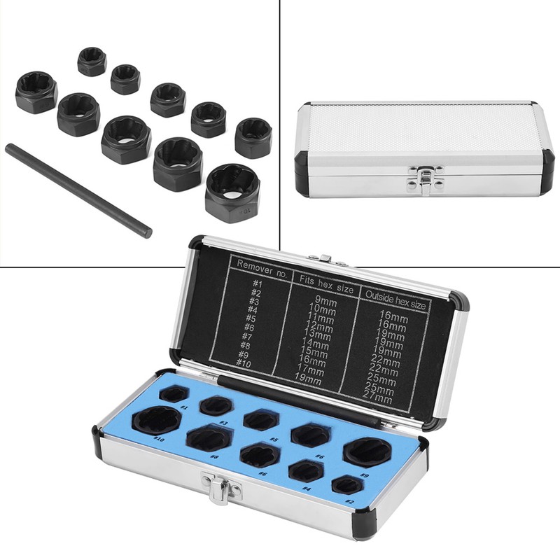11pcs/ Set 9-19mm Damaged Nut Bolt Remover Stud Extractor Locking