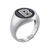 Silver Initial Letter Ring | Black Enamel Cubic Zirconia Signet