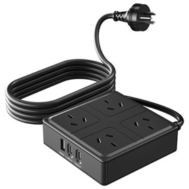 Power Board with USB C, Power Strip with 4 AC Outlets and 3 USB(2 USB C), Surge Protection Power Strip with 1.5M Extension Power Cord for Travel, Office, Dorm Room Essentials (Black)