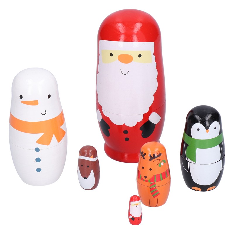 6Pcs Russian Nesting Dolls Gift Wooden Painted Art Crafts Cartoon