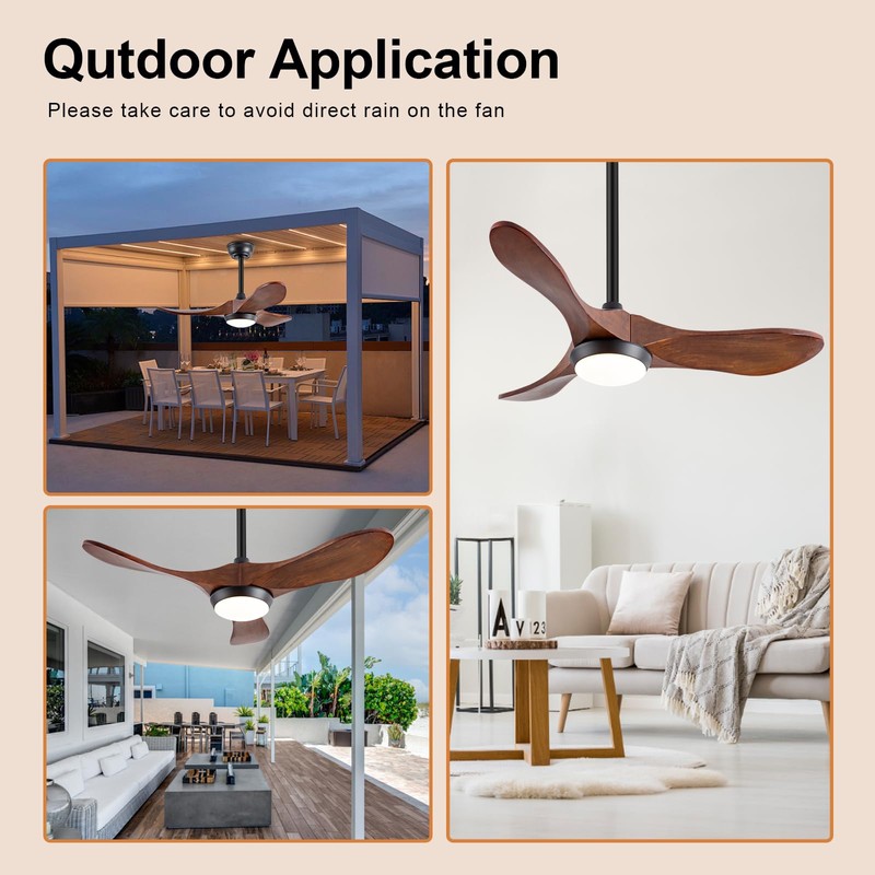 BOJUE Solid Wood Ceiling Fans With Lights, 36 Inch Modern