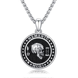 PARYFO Memento Mori Necklace 925 Sterling Silver Memento Mori Pendant Black Gothic Skull Jewellery for Men Women Boys with 22 + 2 Inch Chain, Sterling Silver, None