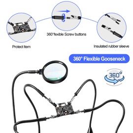 Third Hand Soldering Tool,Magnetic Helping Hands Soldering Station with Magnifying Glass - 4 PCB Circuit Board Holder for Electronics Repair Soldering Jewelry Crafts Welding