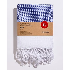 Luum® Set of 3 Tea Towels, Tea Towels, Kitchen Towels, Kitchen Towels, 100% Ring-Spun Cotton, Quick-Drying, Lint-Free, Royal Blue, 45 x 70 cm, Gift Set
