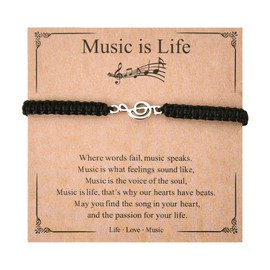 Music is Life Bracelets for Women Men - Woven Rope Bracelet Gifts for Musicians, Lovers, Teachers, Students - Birthday Graduation Music Note Jewelry