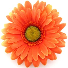 4 inch Variegated Orange Gerbera Daisy Silk Flower Brooch Pin with Locking Bale