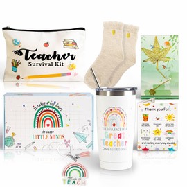 Teacher Appreciation Gift Sets,Teacher Appreciation Gift Basket for Women, Back to School Gift, Christmas Gift for Teacher - Wine Tumbler, Bookmarks, Keychain,Cards from Students (Gradient)