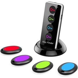 Buscador de artículos de RF inalámbrico, 1 transmisor y 4 receptores Llaves/Billetera/Monedero/TV Control Remoto Etiqueta Anti-perdida Recordatorio de Alarma 30-40M Rango de