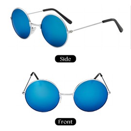 SOHUPAC Round Sunglasses For Men Women Retro Metal Hippie Circle Eyeglasses Clear Lens Vintage Accessories UV Protection (Silver-Navy)