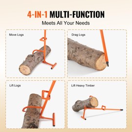 Happybuy Timberjack, 46.5 in, 4 in 1 Heavy Duty Steel Log Lifter, Multifunctional Log Roller Adjustable Cant Hook, Logging Tools Log Jack, Forestry Multitool for Rolling Cutting Lifting Logs