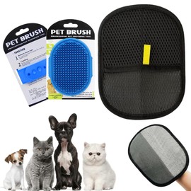 Pet Grooming Gloves, with Pet Bath Brush, Cat Grooming Gloves Pet Grooming Gloves for Dogs Bathing Pet Hair Remover Gloves Versatile Pet Grooming Gloves for Dog&Cat Washing Deshedding Grooming (Blue)