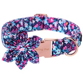 ARING PET Summer Dog Collar with Flower, Cute Floral Blossoms Pet Collars with Metal Buckle for Puppy Small Medium Large Boy Girl Dogs-L