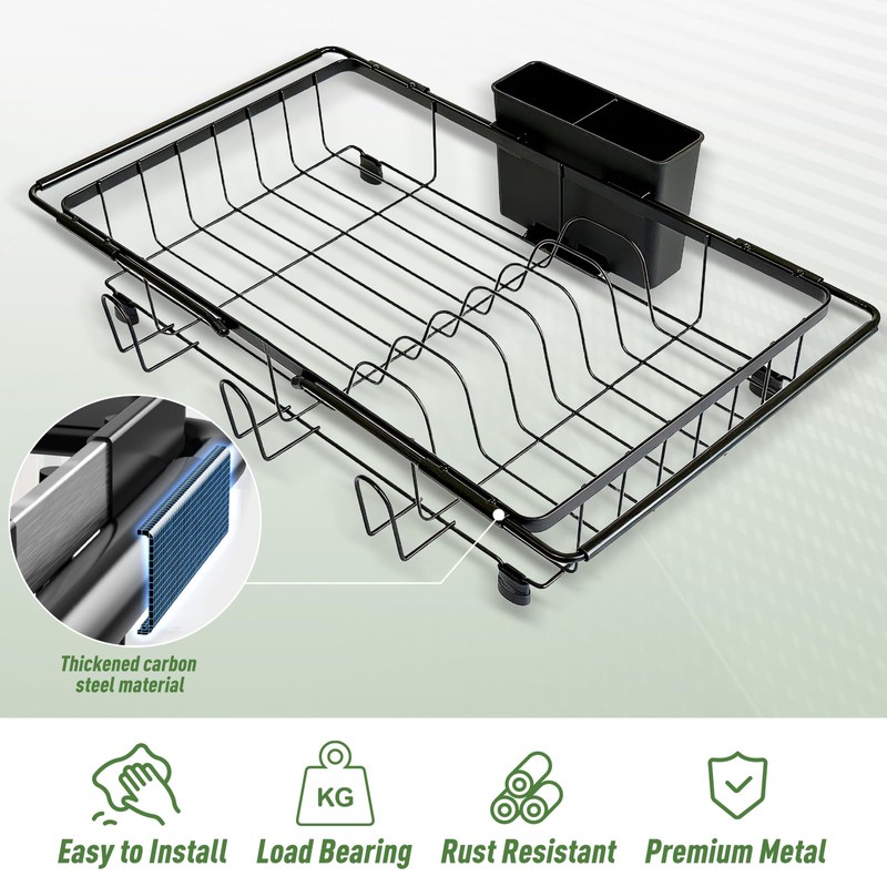 KUK Dish Drying Rack in Sink, Expandable Stainless Steel Over